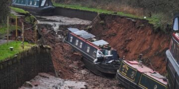 Video Captures Canal Boat Plunging into Hole After Whitchurch Embankment Collapse
